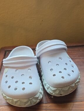 CROCS Kids White Clogs with Mint Green Textured Sole